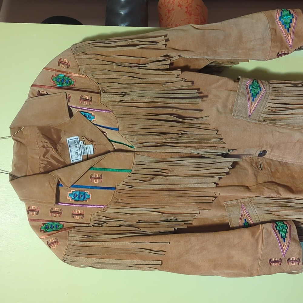 Erez Levy Suede Perez Beaded Fringed tan Leather Jacket  Festival Fringe - Picture 2 of 11